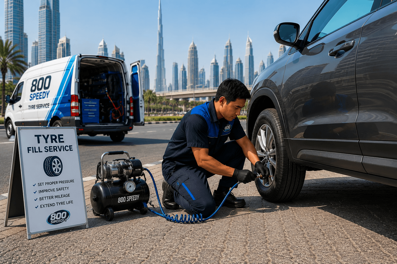 Tyre Air Fill Dubai – On-Site in 20-30 Minutes